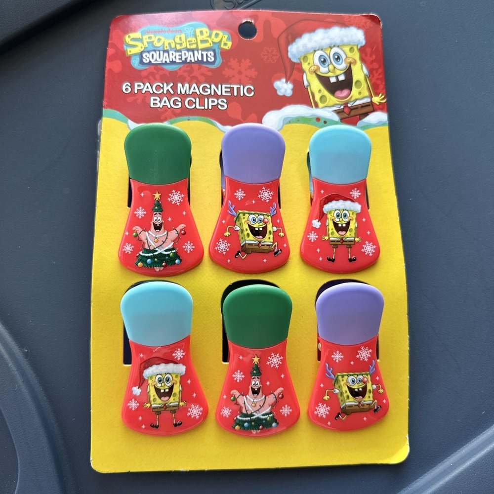 NEW SpongeBob Squarepants Christmas Holiday Magnetic Bag Clips 6 Pack